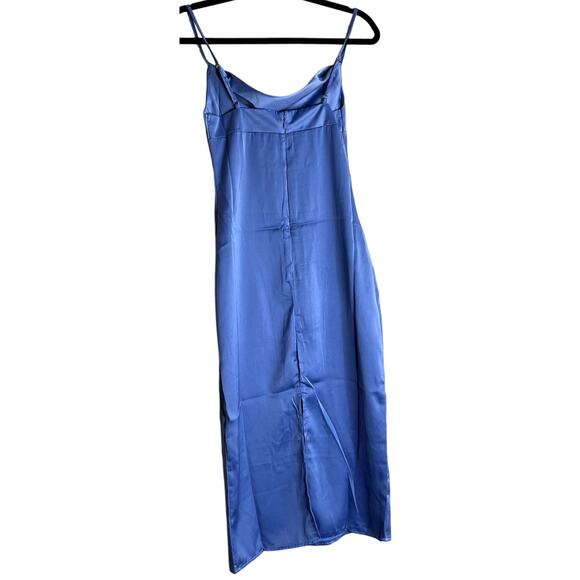 WeWoreWhat Slate Blue Midi Dress Size 00 Revolve Cowl Satin Charmeuse NEW Flirty - Picture 3 of 14